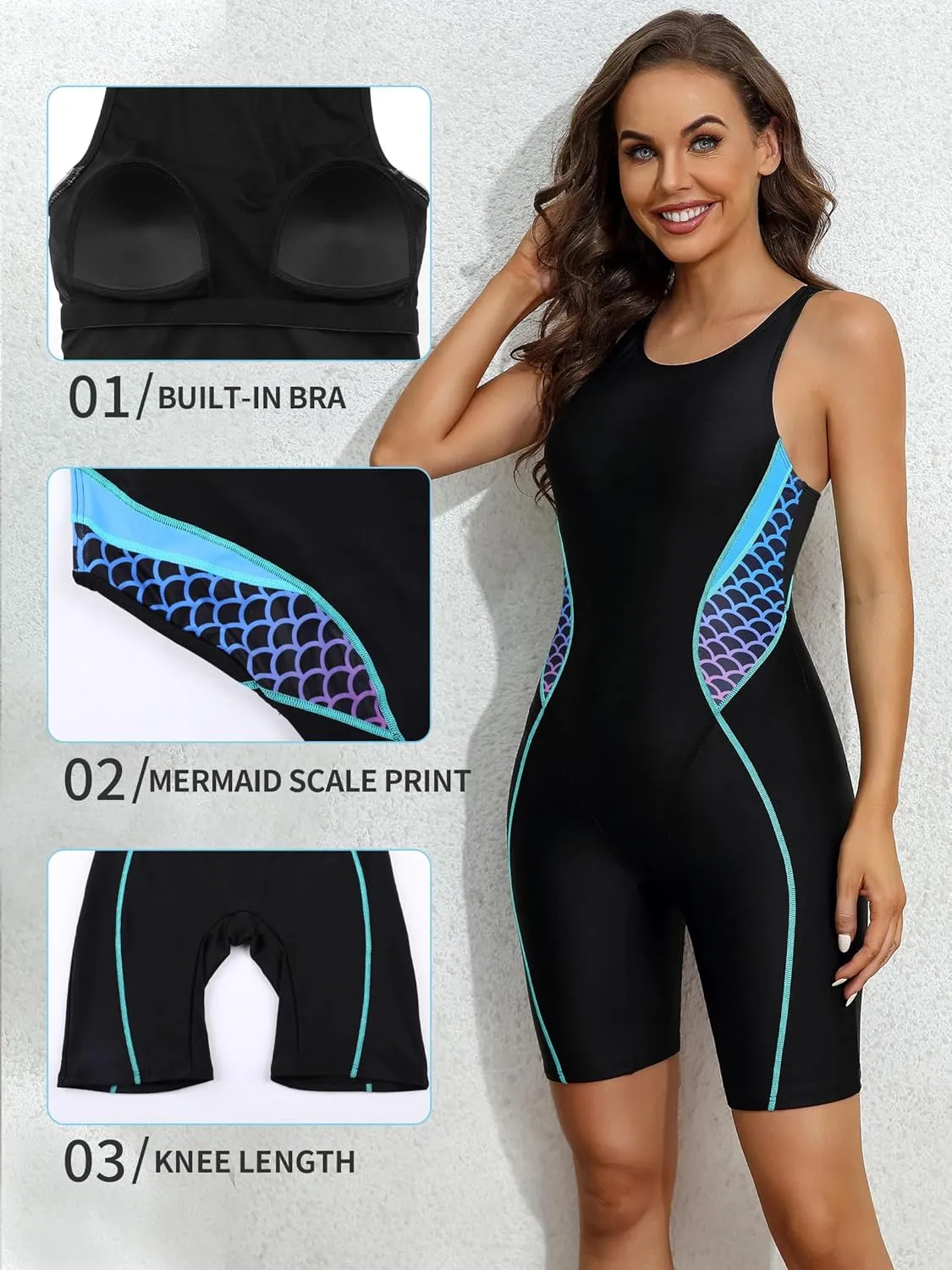 ATTRACO Athletic One Piece Swimsuits for Women Boyleg Swimwear Racerback Bathing Suits