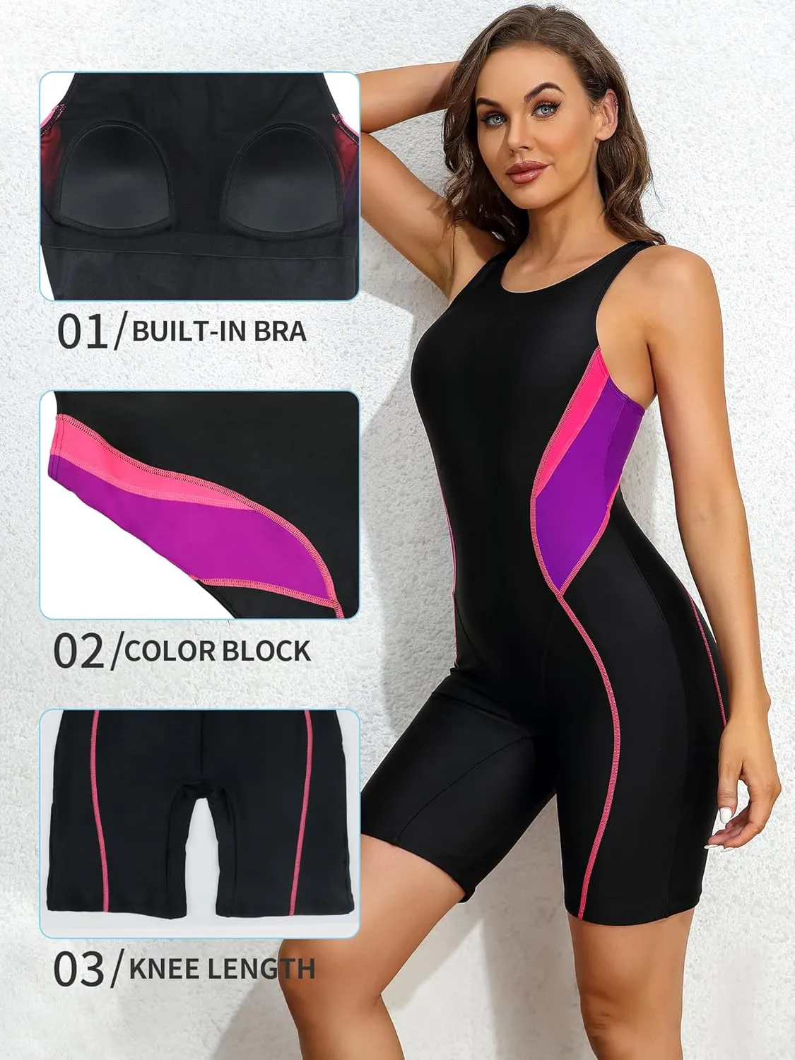 ATTRACO Athletic One Piece Swimsuits for Women Boyleg Swimwear Racerback Bathing Suits