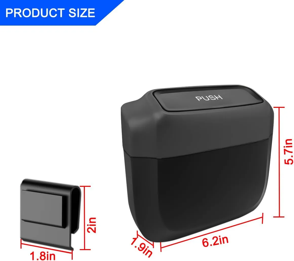 AUCELI 2PCS Car Trash Can with Lid, Mini Automotive Built-in Storage Organizer Garbage Bag, Leakproof Vehicle Trash Bin with 4 Trash Bag, Universal for Home Office Kitchen Bedroom（Black/2PCS）