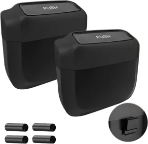 AUCELI 2PCS Car Trash Can with Lid, Mini Automotive Built-in Storage Organizer Garbage Bag, Leakproof Vehicle Trash Bin with 4 Trash Bag, Universal for Home Office Kitchen Bedroom（Black/2PCS）