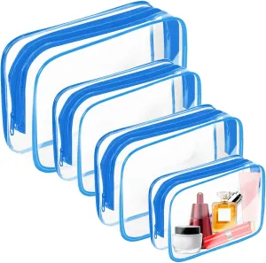 AURUZA 4 Pack Clear Toiletry Bag, Portable Travel Makeup Pouch with Zipper, TSA Approved Organizer, PVC Cosmetic for Airport Airline Compliant
