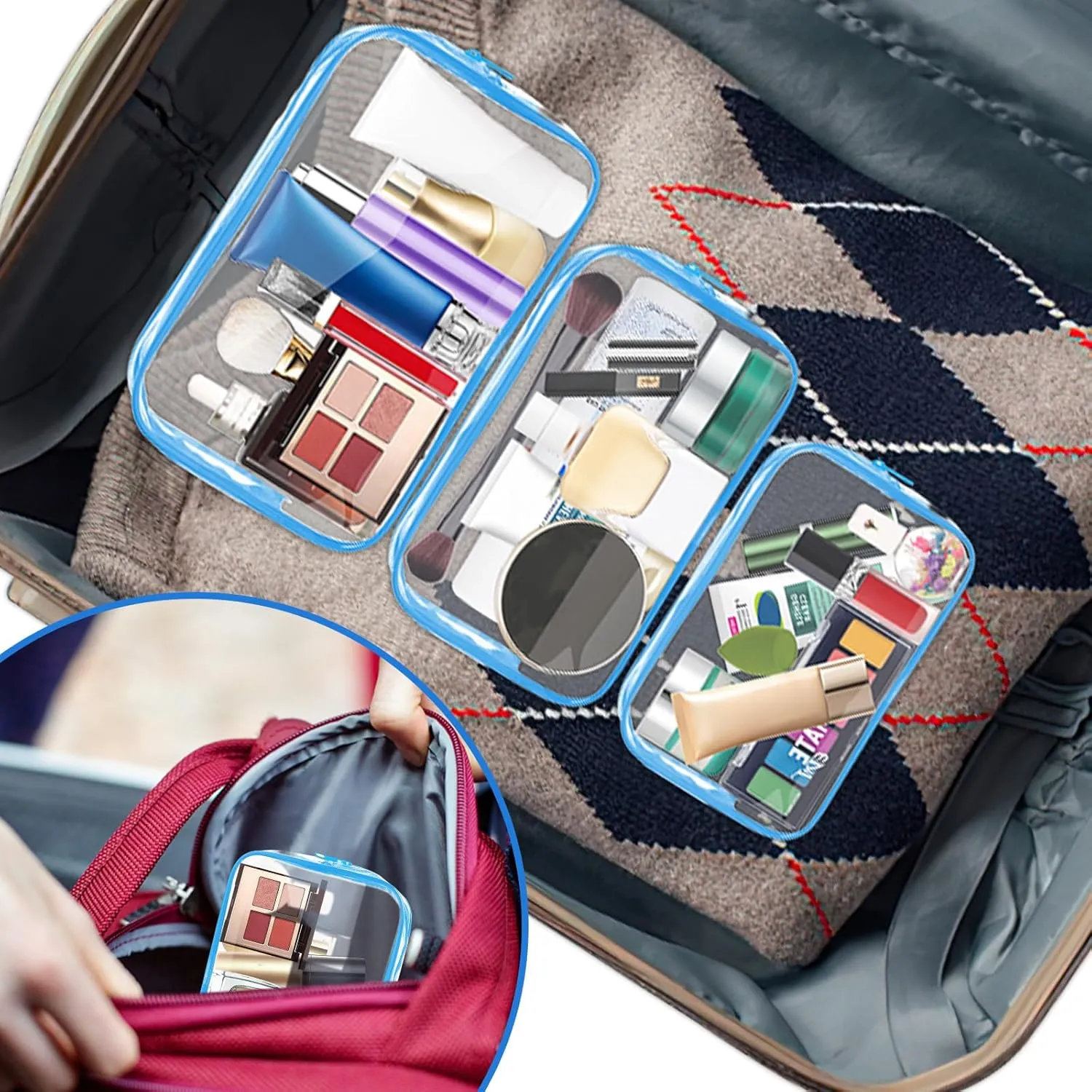 AURUZA 4 Pack Clear Toiletry Bag, Portable Travel Makeup Pouch with Zipper, TSA Approved Organizer, PVC Cosmetic for Airport Airline Compliant