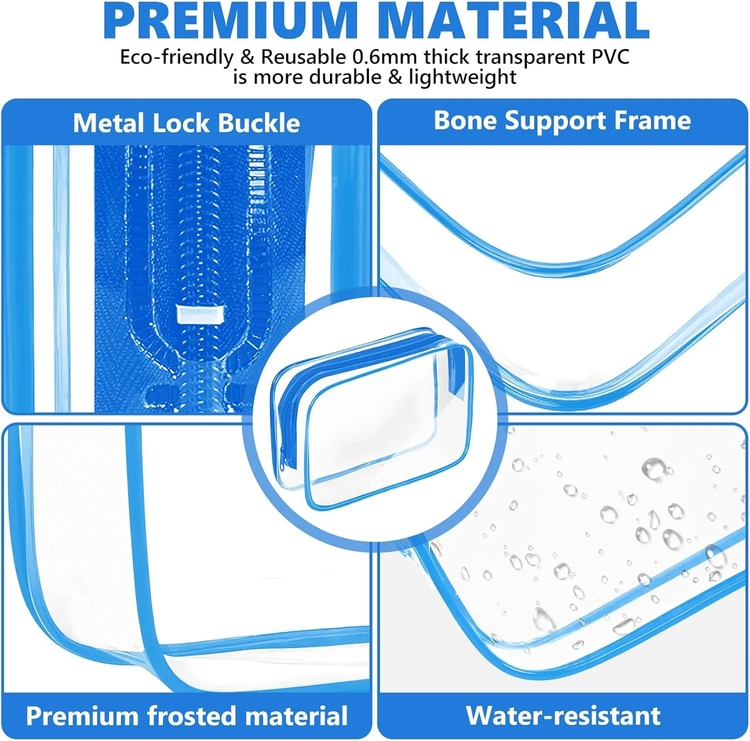 AURUZA 4 Pack Clear Toiletry Bag, Portable Travel Makeup Pouch with Zipper, TSA Approved Organizer, PVC Cosmetic for Airport Airline Compliant