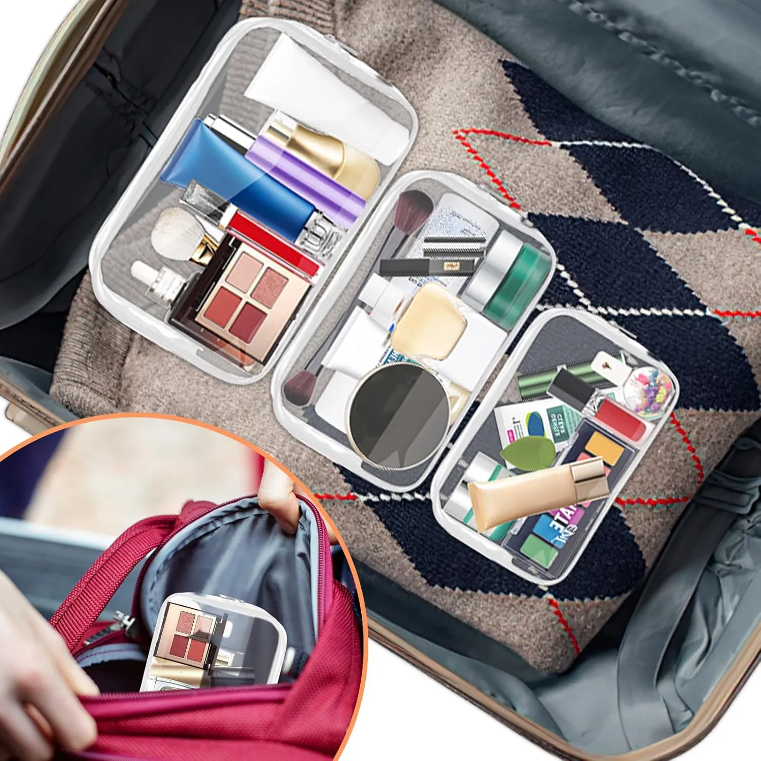 AURUZA 4 Pack Clear Toiletry Bag, Portable Travel Makeup Pouch with Zipper, TSA Approved Organizer, PVC Cosmetic for Airport Airline Compliant