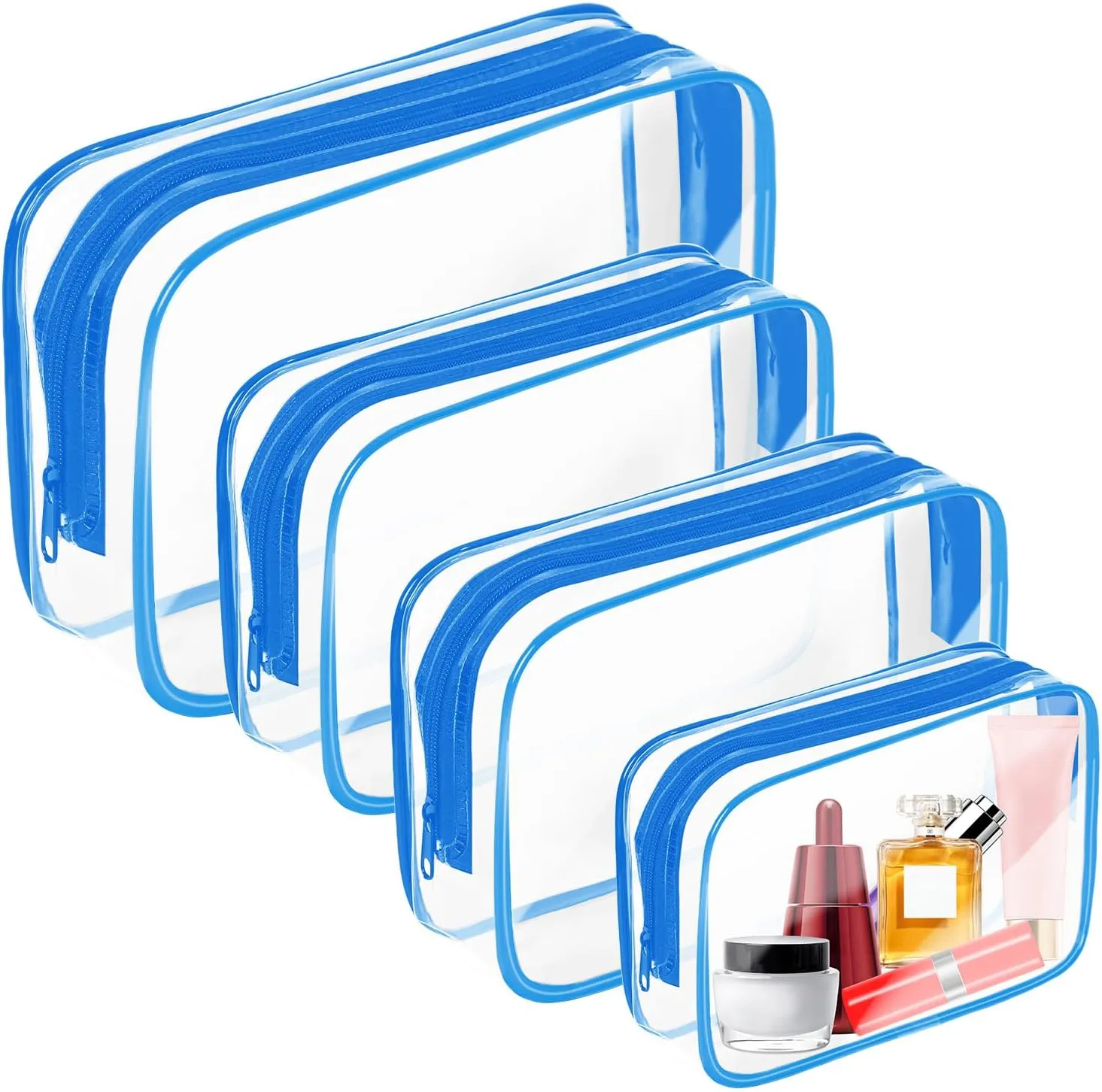 AURUZA 4 Pack Clear Toiletry Bag, Portable Travel Makeup Pouch with Zipper, TSA Approved Organizer, PVC Cosmetic for Airport Airline Compliant