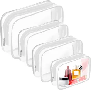 AURUZA 4 Pack Clear Toiletry Bag, Portable Travel Makeup Pouch with Zipper, TSA Approved Organizer, PVC Cosmetic for Airport Airline Compliant