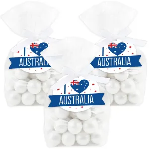 Australia Day - G’Day Mate Aussie Party Clear Goodie Favor Bags - Treat Bags With Tags - Set of 12