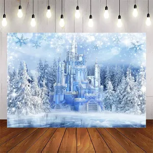 Avezano Winter Castle Backdrop for Photography Snow Mountain Ice Forest Woodland Background Newborn Children Kids Baby Shower Party Banner Decorations (8x6ft)