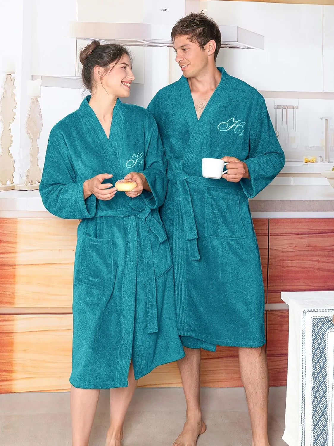 AW BRIDAL 2Pcs Couple Terry Cloth Robes 100% Cotton Hooded Spa Robe for Women Men Wedding Anniversary Engagement Gifts