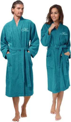 AW BRIDAL 2Pcs Couple Terry Cloth Robes 100% Cotton Hooded Spa Robe for Women Men Wedding Anniversary Engagement Gifts