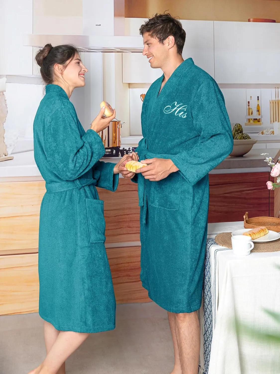 AW BRIDAL 2Pcs Couple Terry Cloth Robes 100% Cotton Hooded Spa Robe for Women Men Wedding Anniversary Engagement Gifts