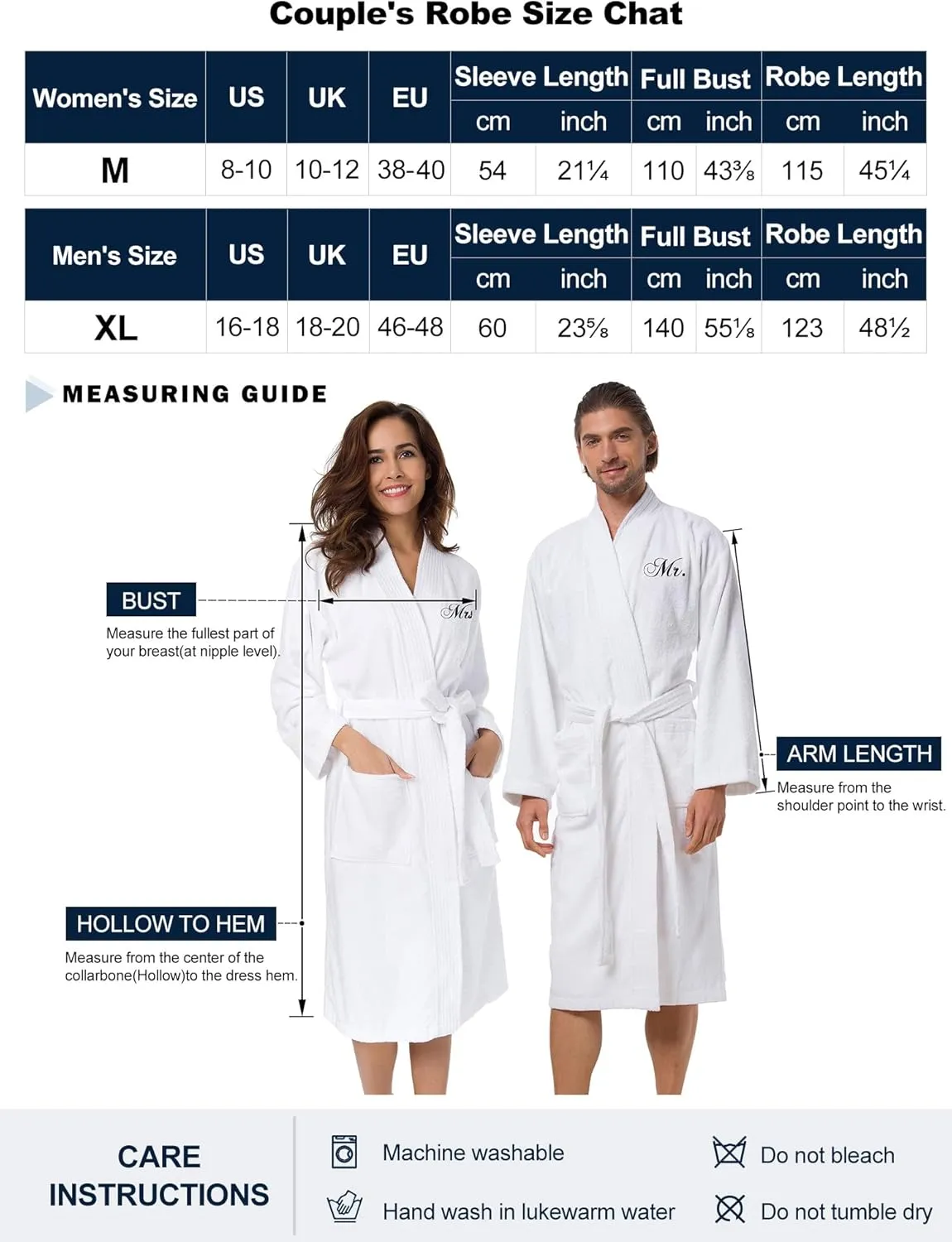 AW BRIDAL 2Pcs Couple Terry Cloth Robes 100% Cotton Hooded Spa Robe for Women Men Wedding Anniversary Engagement Gifts