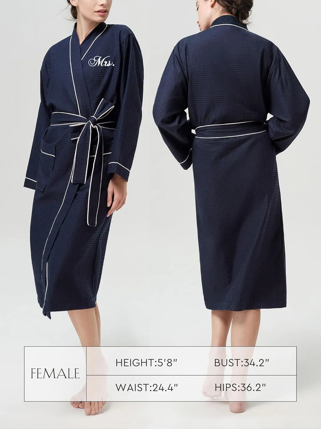 AW BRIDAL 2Pcs Couple's Cotton Waffle Knit Robes Embroidered Lightweight Spa Robes Dressing Gown Bridal Robes for Men Women