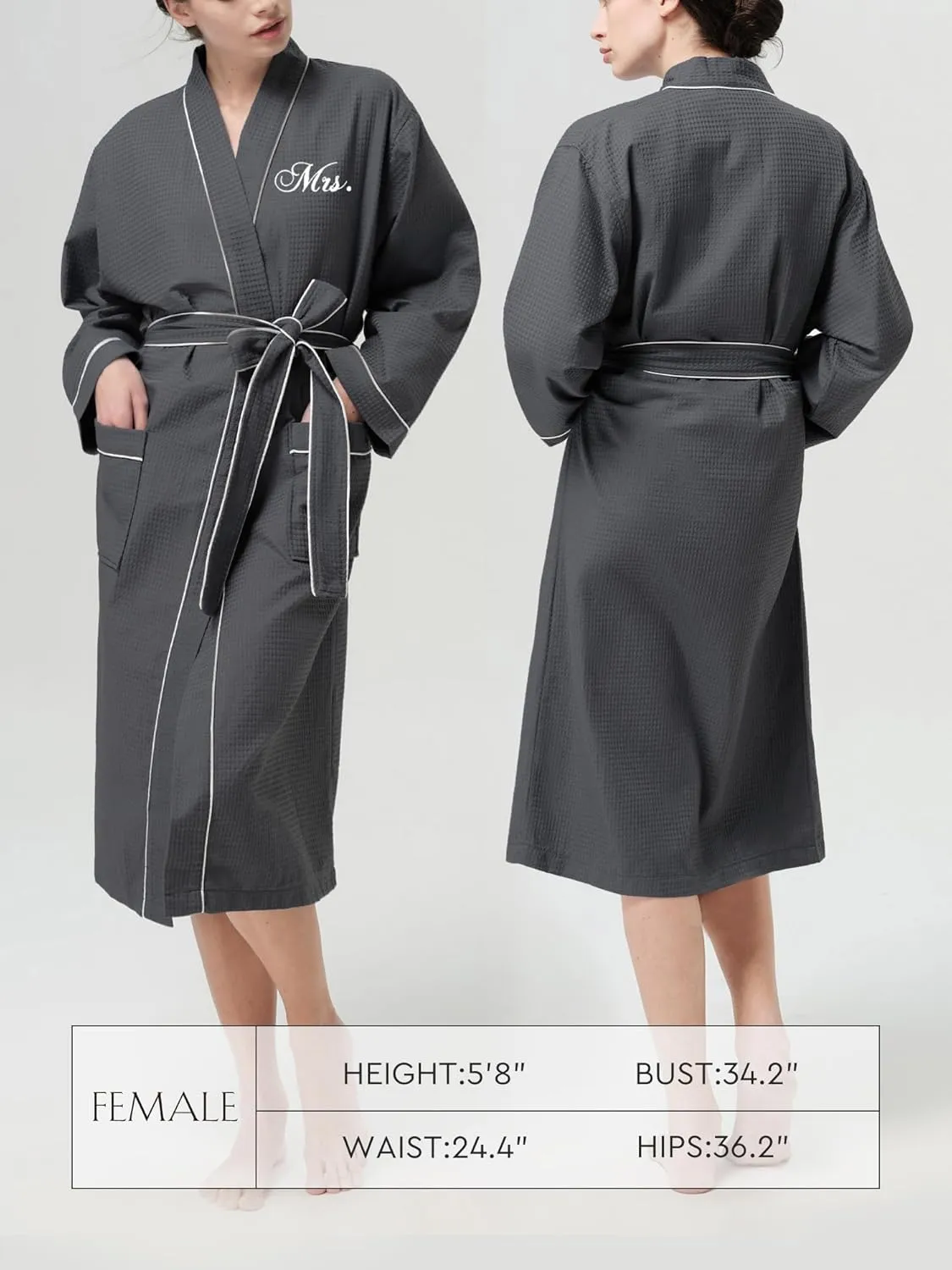 AW BRIDAL 2Pcs Couple's Cotton Waffle Knit Robes Embroidered Lightweight Spa Robes Dressing Gown Bridal Robes for Men Women