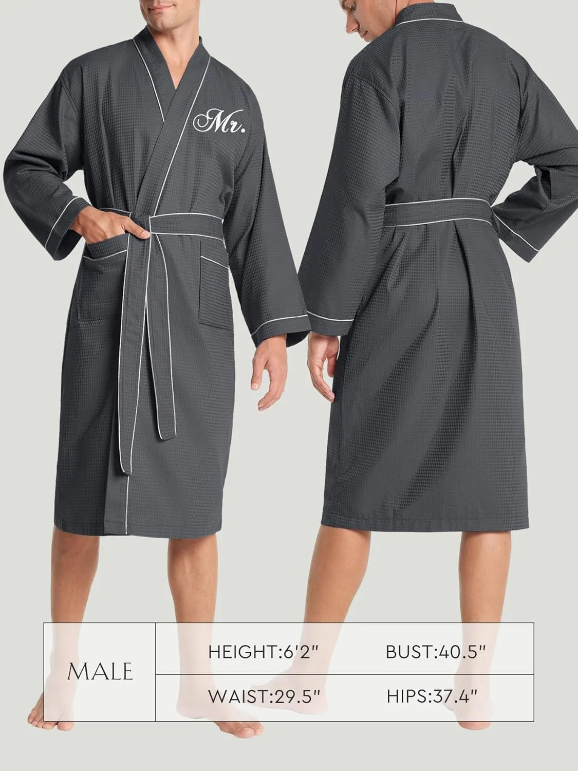 AW BRIDAL 2Pcs Couple's Cotton Waffle Knit Robes Embroidered Lightweight Spa Robes Dressing Gown Bridal Robes for Men Women