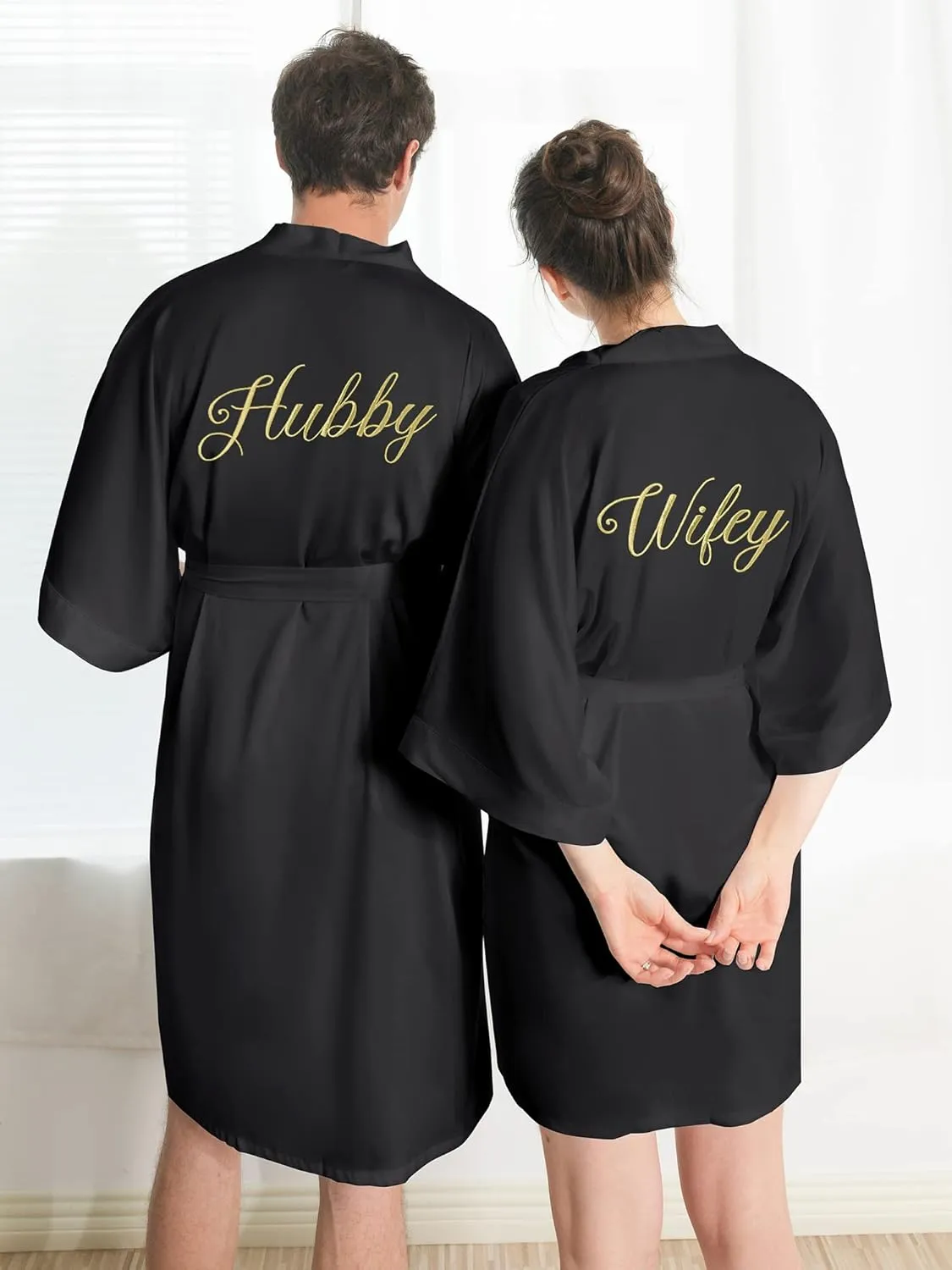 AW BRIDAL 2Pcs Mr Mrs Robes His Her Silk Robe Satin Matching Robes for Couples Wedding Bridal Shower Engagement Gifts