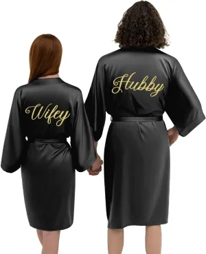 AW BRIDAL 2Pcs Mr Mrs Robes His Her Silk Robe Satin Matching Robes for Couples Wedding Bridal Shower Engagement Gifts
