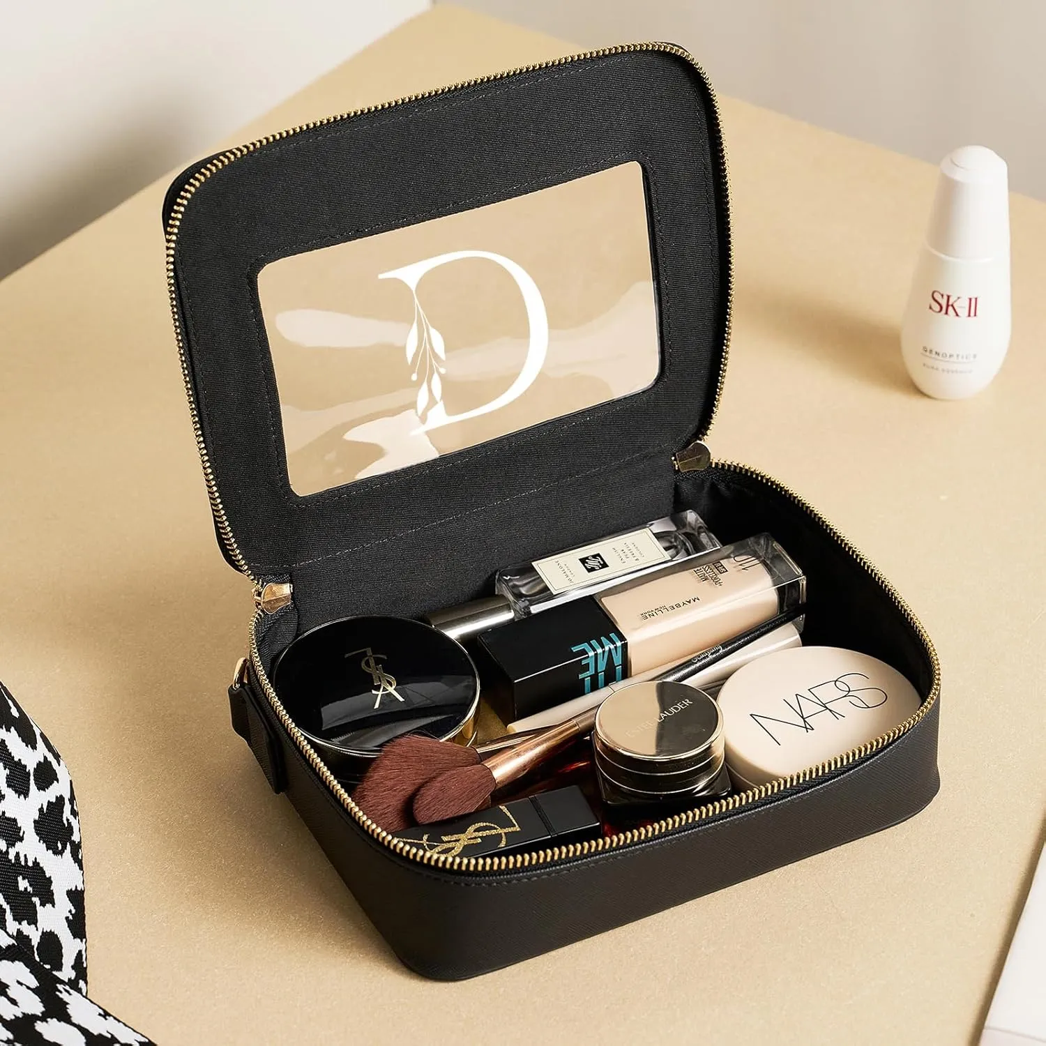 AW BRIDAL Monogram Makeup Bag Small Clear Makeup Bag Clear Toiletry Travel Bag with Shoulder Strap Small Clear Cosmetic Bag Travel Toiletry Bags for Women Clear Makeup Bag with Zipper, Letter D
