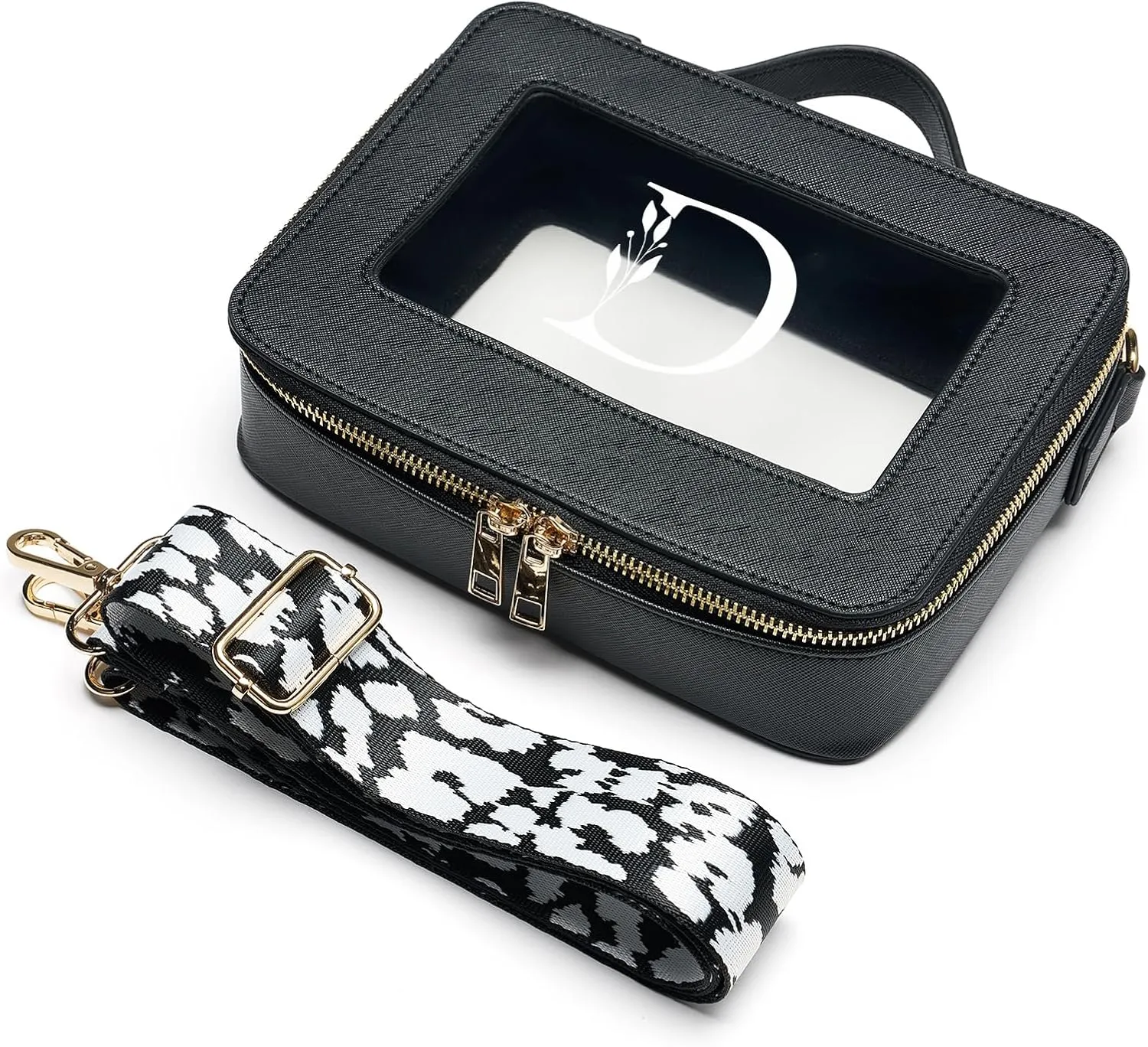 AW BRIDAL Monogram Makeup Bag Small Clear Makeup Bag Clear Toiletry Travel Bag with Shoulder Strap Small Clear Cosmetic Bag Travel Toiletry Bags for Women Clear Makeup Bag with Zipper, Letter D