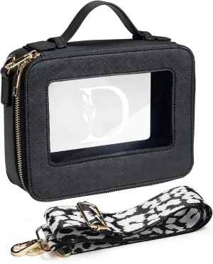 AW BRIDAL Monogram Makeup Bag Small Clear Makeup Bag Clear Toiletry Travel Bag with Shoulder Strap Small Clear Cosmetic Bag Travel Toiletry Bags for Women Clear Makeup Bag with Zipper, Letter D