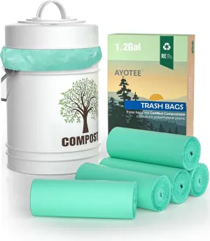 AYOTEE 100% Biodegradable Trash Bags, Small Compost Bags 1.2 Gal, Small Trash Bags Compostable Bags for Kitchen Compost Bin Countertop Meeting ASTM Standards Certified 125 Count