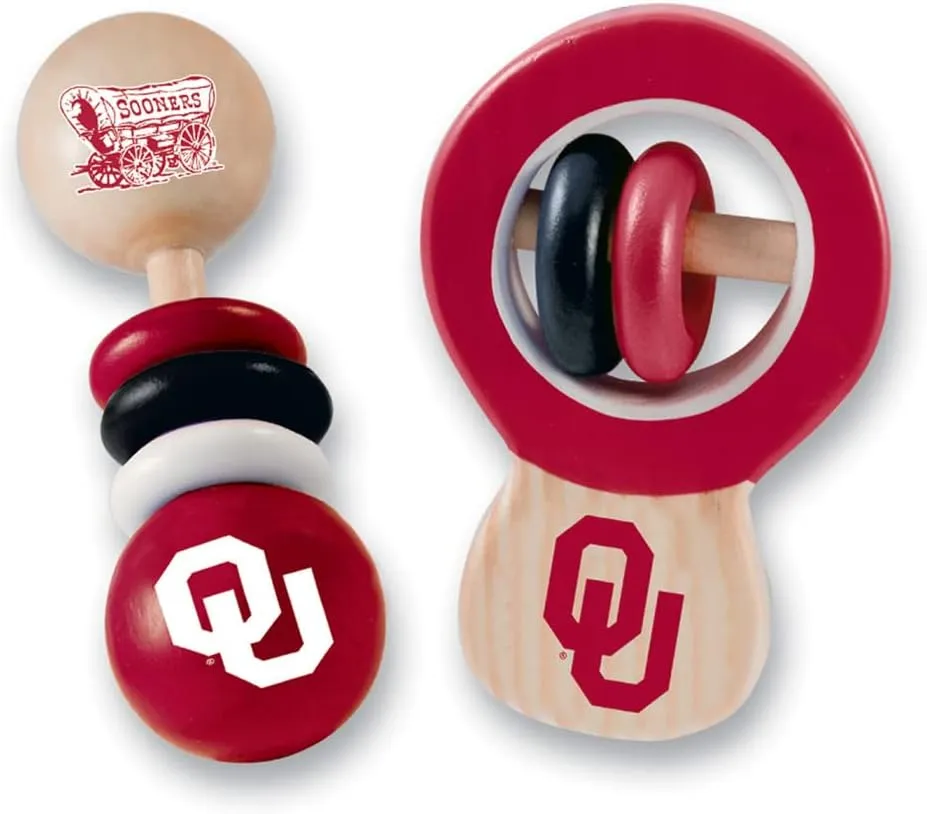 BabyFanatic Wood Rattle 2 Pack - NCAA Oklahoma Sooners - Officially Licensed Baby Toy Set!