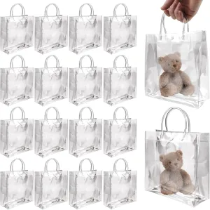 BadenBach 16 PCS Small Clear Gift Bags with Handles,8.66" x 8.66" x 3.15",Transparent Plastic Gift Wrap Bag Reusable Clear Party Favor Goodie Bag for Boutique Wedding Birthday Baby Shower Mother's Day