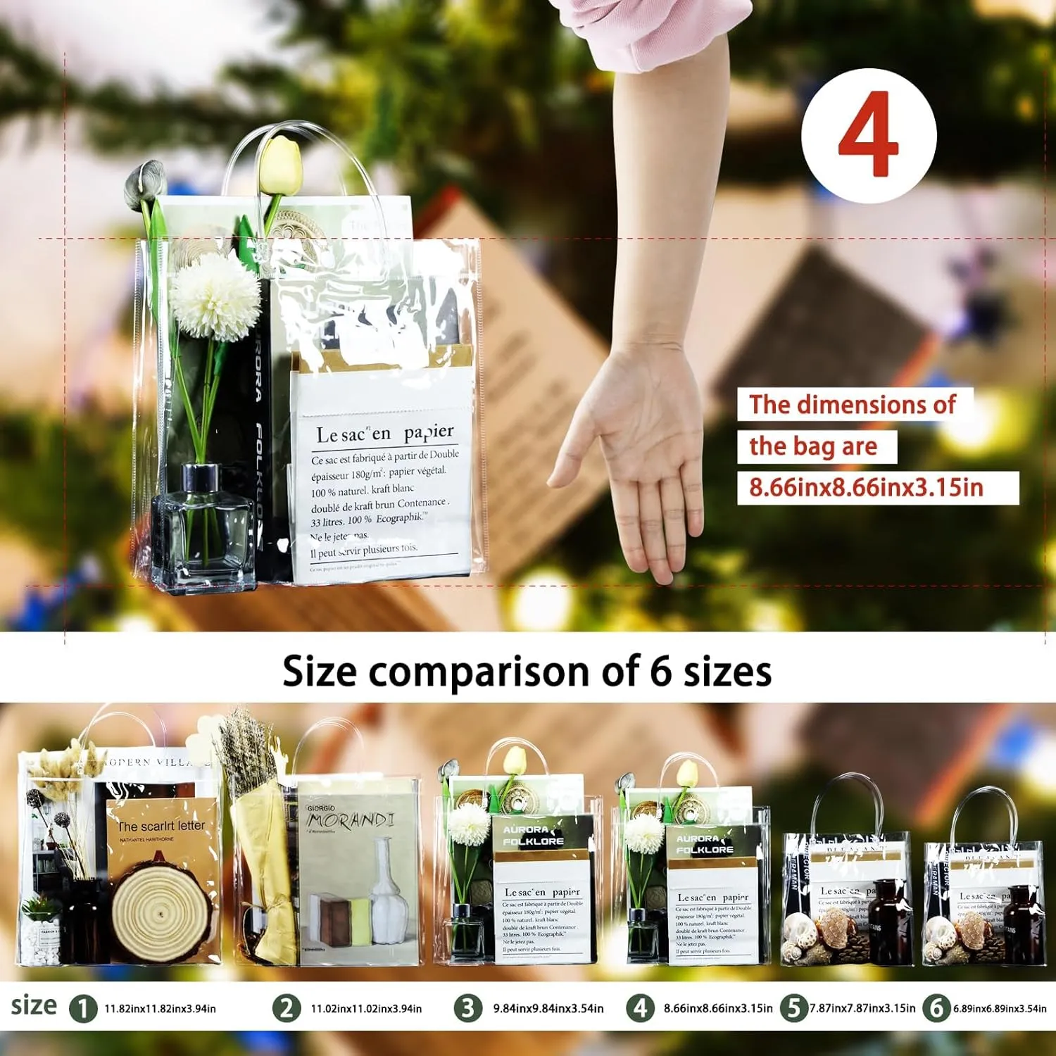 BadenBach 16 PCS Small Clear Gift Bags with Handles,8.66" x 8.66" x 3.15",Transparent Plastic Gift Wrap Bag Reusable Clear Party Favor Goodie Bag for Boutique Wedding Birthday Baby Shower Mother's Day