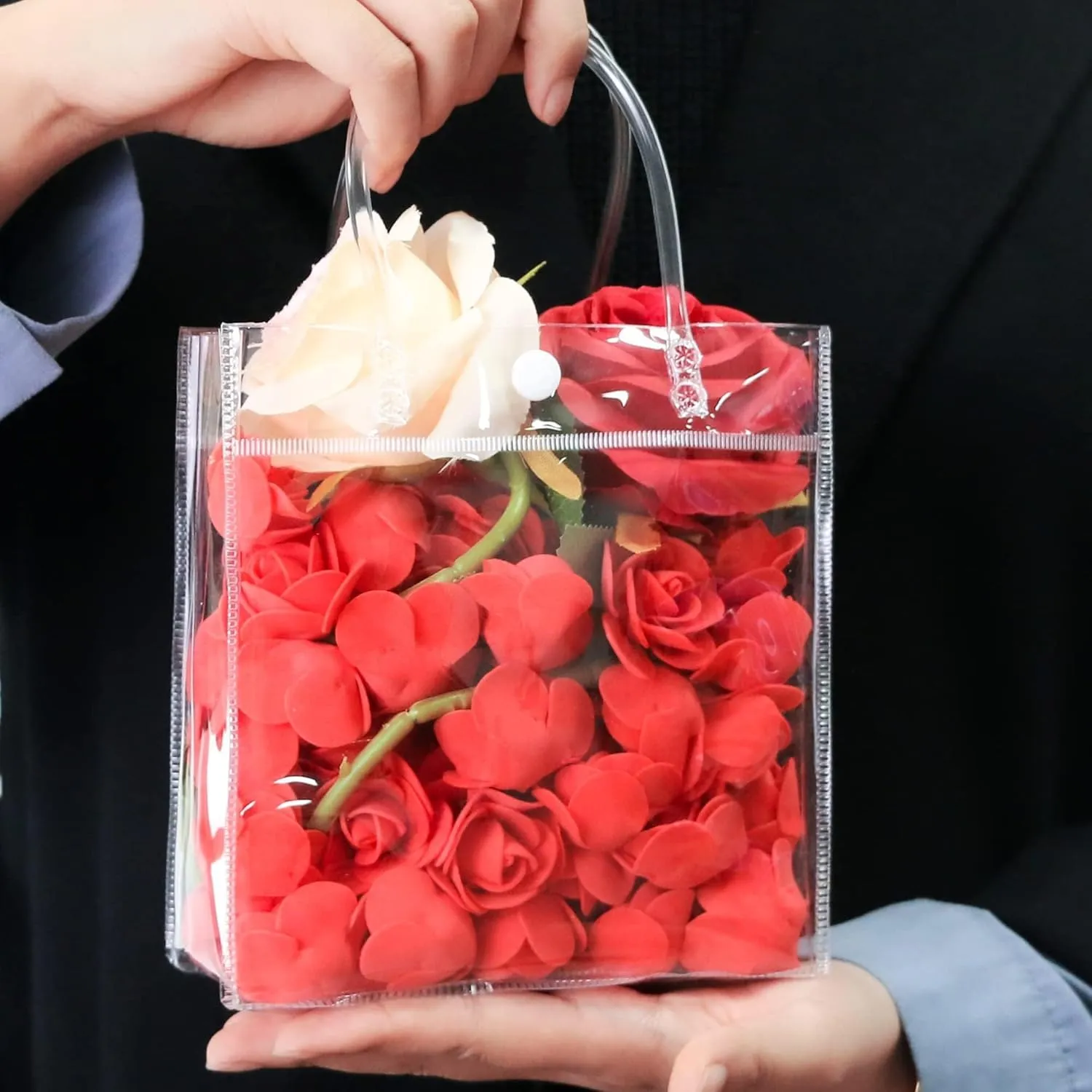 BadenBach 24 PCS Mini Clear Gift Bags with Handle,5.9" x 6.3" x 2.8",Small Transparent Plastic Gift Wrap Bags Bulk Reusable Clear Party Favor Goodie Bag for Boutique Wedding Birthday Mother's Day