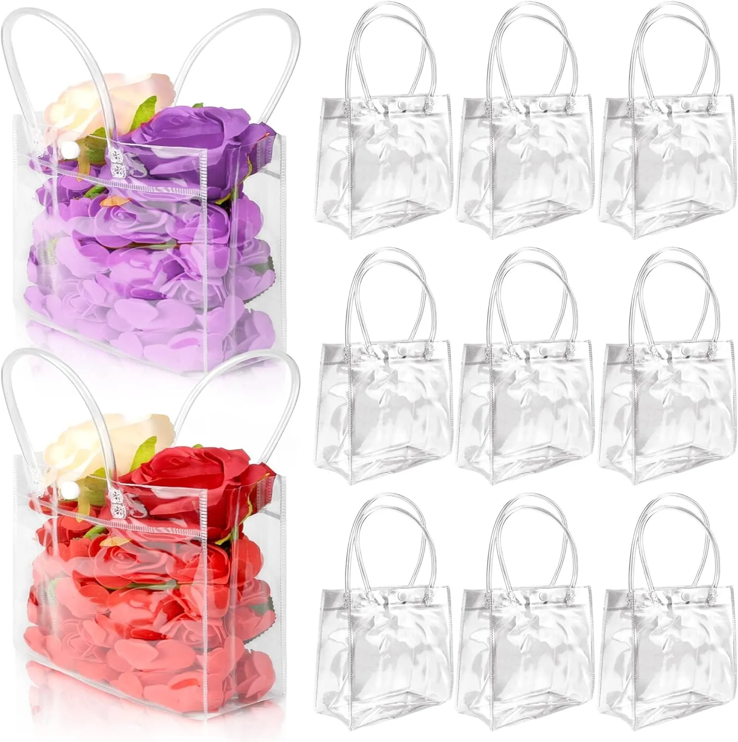 BadenBach 24 PCS Mini Clear Gift Bags with Handle,5.9" x 6.3" x 2.8",Small Transparent Plastic Gift Wrap Bags Bulk Reusable Clear Party Favor Goodie Bag for Boutique Wedding Birthday Mother's Day