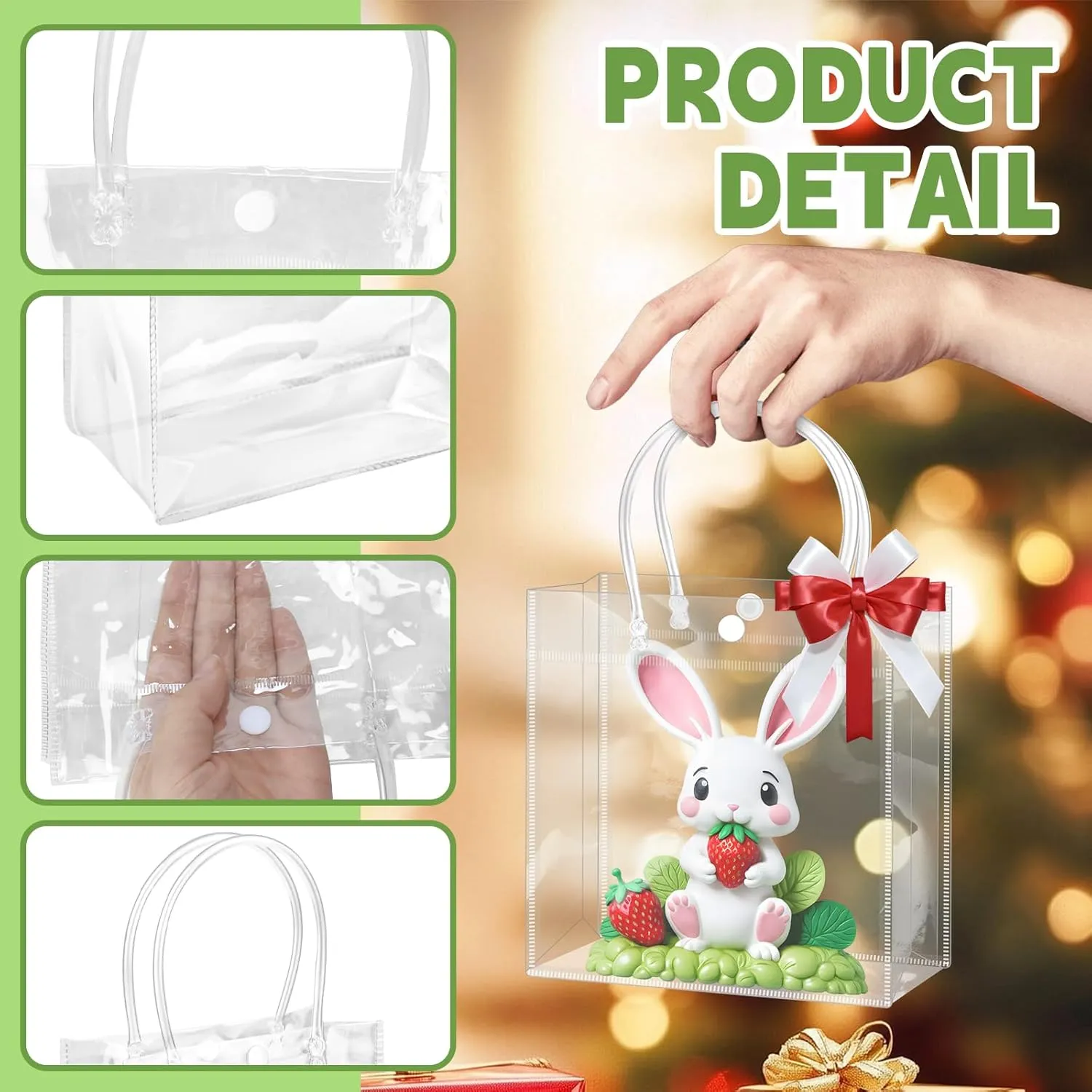BadenBach 32PCS Small Clear Gift Bags with Handle,6.89" x 6.89" x 3.54",Plastic Gift Bags Reusable Clear Goodie Bags Transparent Gift Wrap Bag for Party Favor Wedding Birthday Baby Shower Mother's Day