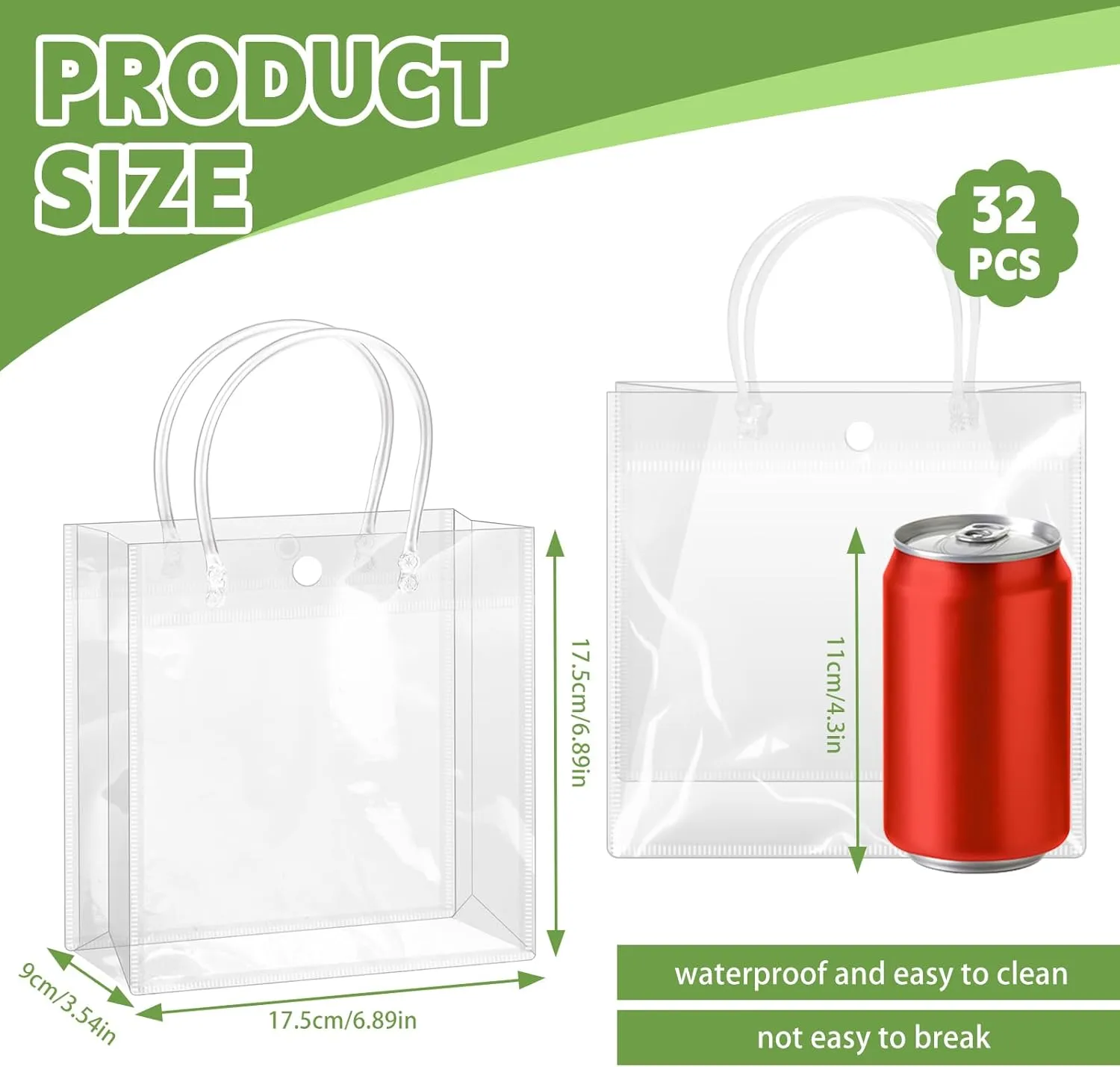 BadenBach 32PCS Small Clear Gift Bags with Handle,6.89" x 6.89" x 3.54",Plastic Gift Bags Reusable Clear Goodie Bags Transparent Gift Wrap Bag for Party Favor Wedding Birthday Baby Shower Mother's Day