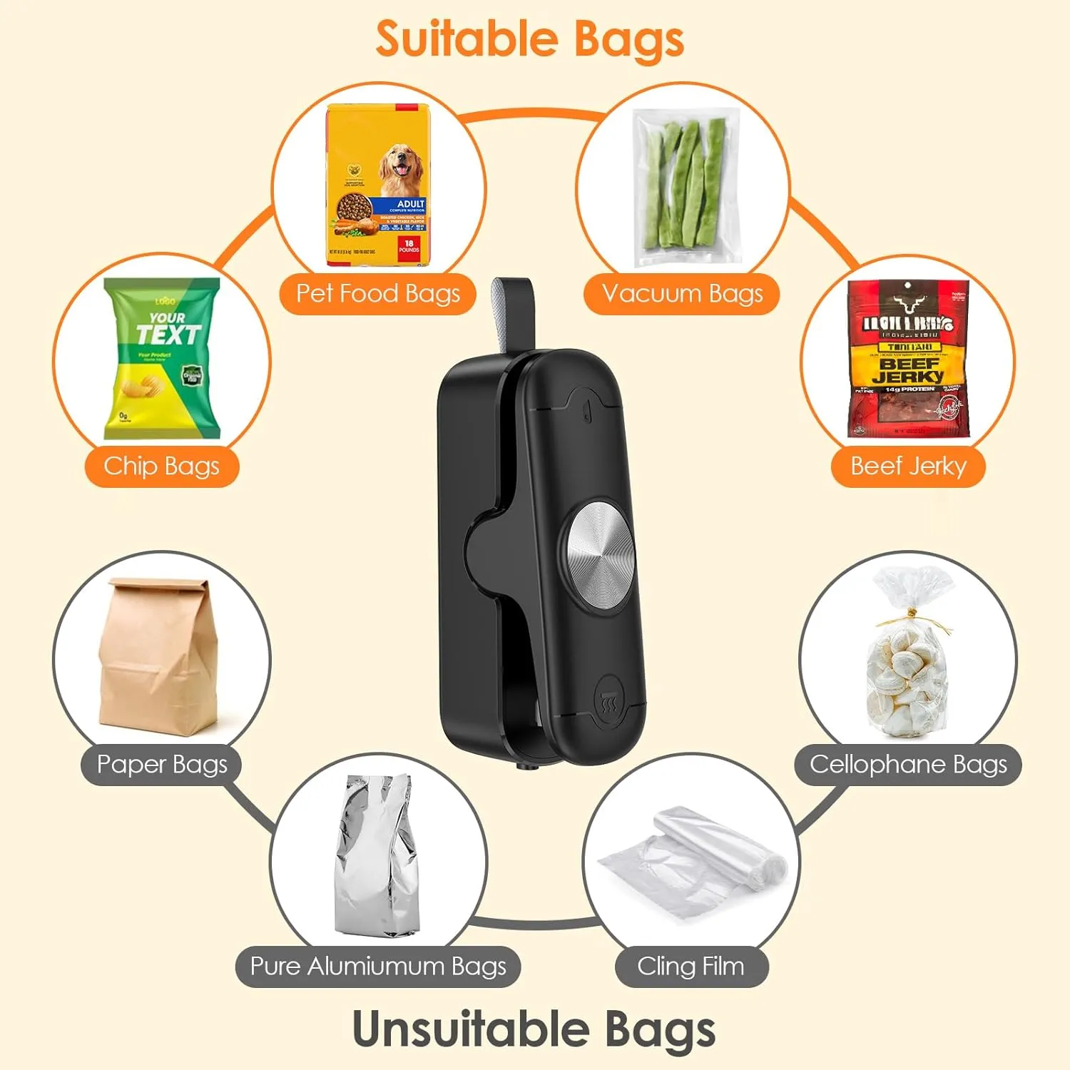 Bag Sealer, 2 in 1 Mini Bag Sealer Heat Seal and Cutter, Portable Chip Bag Sealer Heat Sealer Bag Resealer for Snacks Candies Plastic Bag Food Storage (Batteries Included)
