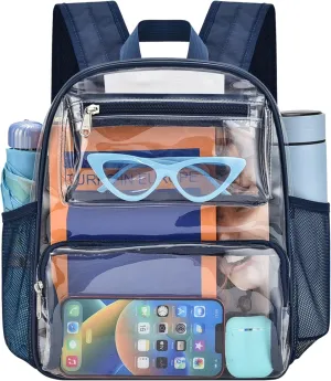 Bagenius Clear Backpack for Stadium Events 12x6x12 Clear Bag for Sports Concerts Work Travel, Navy