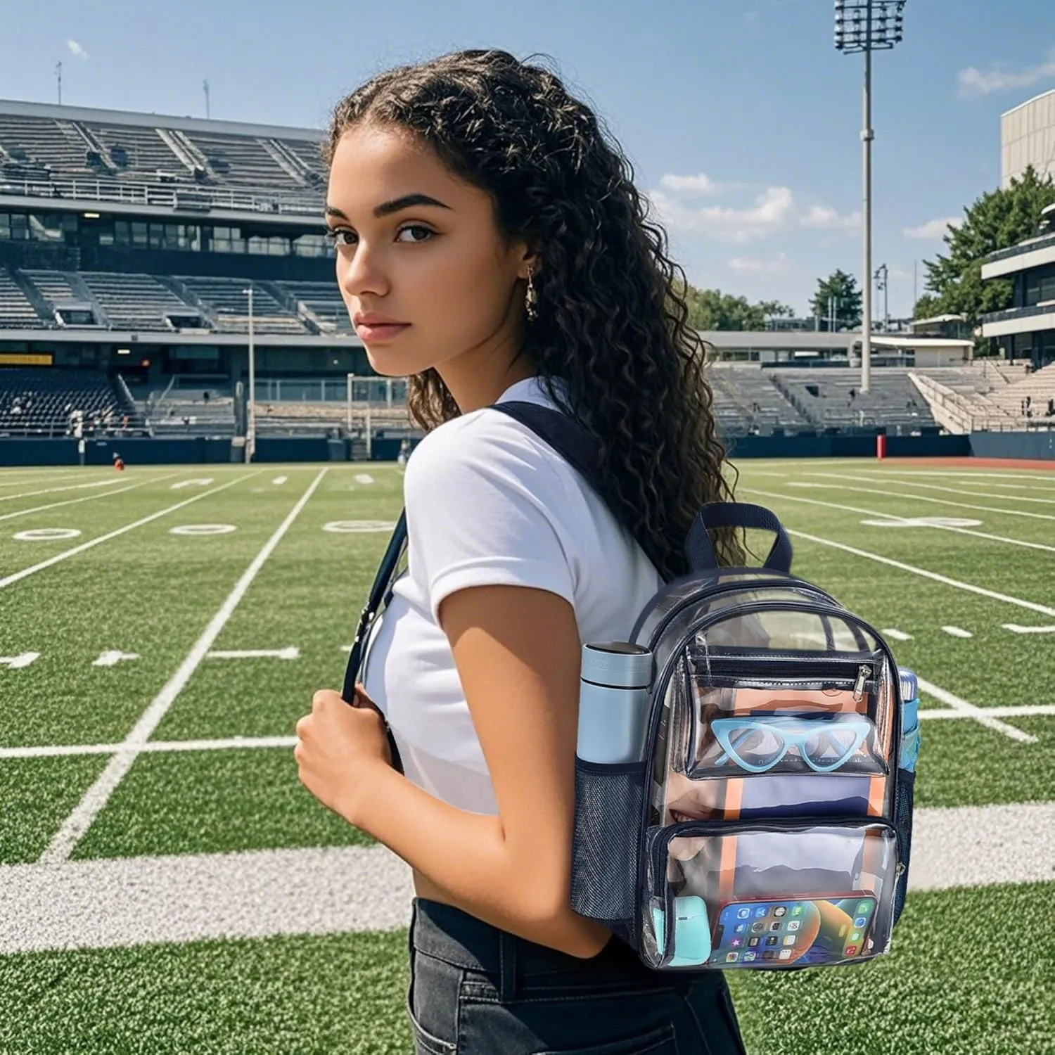 Bagenius Clear Backpack for Stadium Events 12x6x12 Clear Bag for Sports Concerts Work Travel, Navy