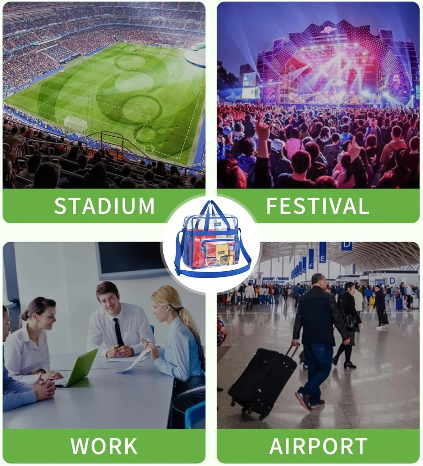 Bagenius Clear Bag Stadium Approved 12×6×12 Clear bag for Stadium Events Sports Concert Festival Work