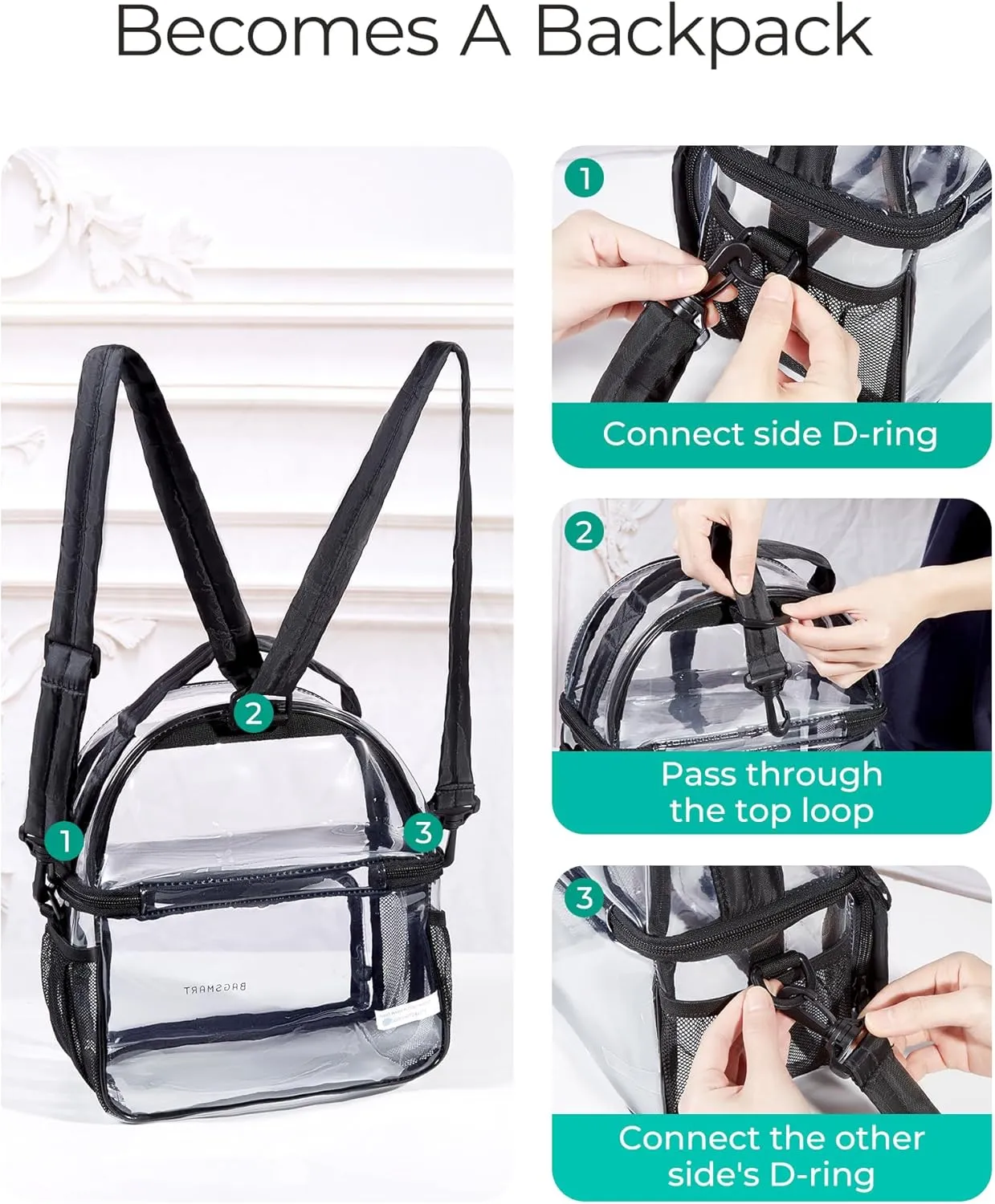 BAGSMART Clear Lunch Bag Double Dceker Lunch Box Transparent Backpack Stadium Approved 12x6x12 Clear Bag for Stadium Events, Concert, Work (Camel)