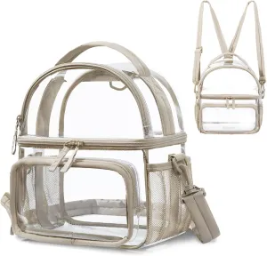 BAGSMART Clear Lunch Bag Double Dceker Lunch Box Transparent Backpack Stadium Approved 12x6x12 Clear Bag for Stadium Events, Concert, Work (Camel)