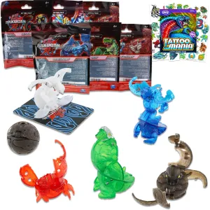 Bakugan Party Favors for Kids, Boys - Bundle with 6 Mythic Pack Party Favor Bags with Bakugan Toy and Card Plus Temporary Tattoos