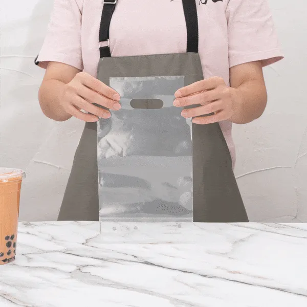Basic Nature Clear Plastic Drink Carrier Bag - Fits 1 Cup, Biodegradable - 6 1/4" x 3 1/4" x 11" - 100 count box