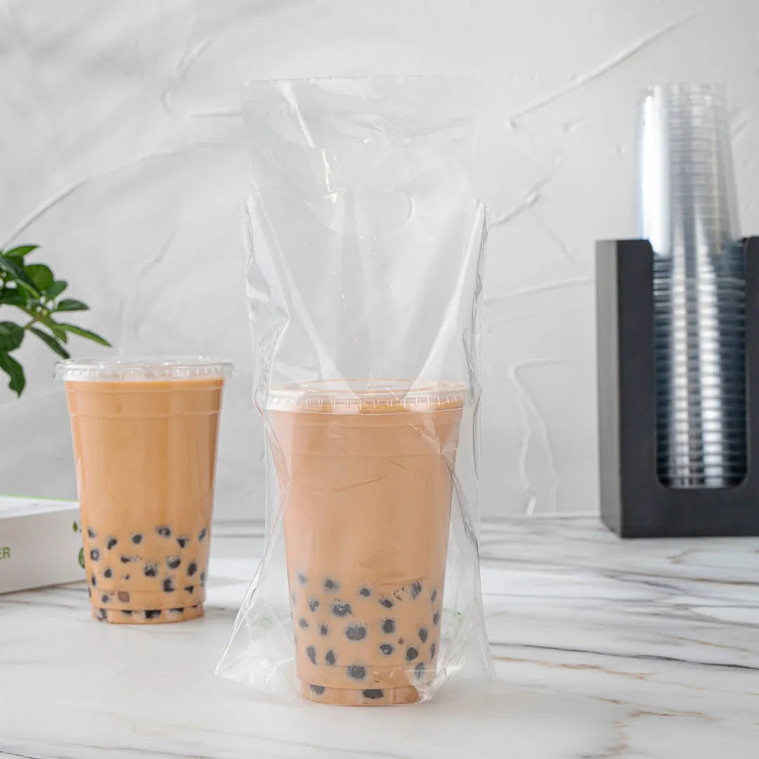 Basic Nature Clear Plastic Drink Carrier Bag - Fits 1 Cup, Biodegradable - 6 1/4" x 3 1/4" x 11" - 100 count box