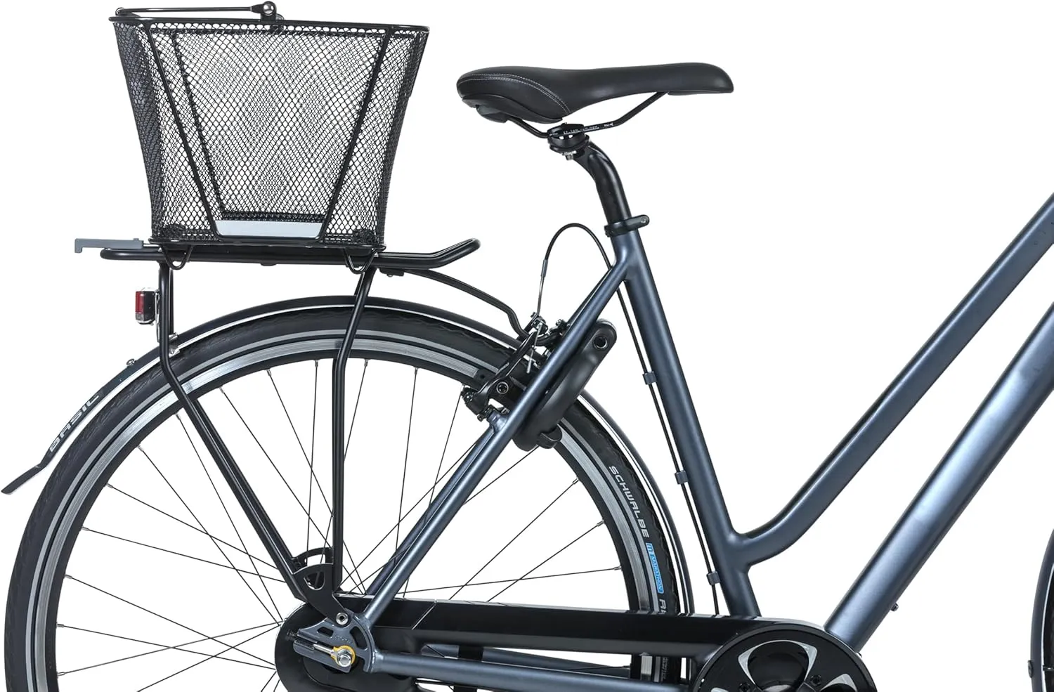 Basil Lesto MIK Bicycle Basket Black - Lockable MIK System with Adapter Plate, Weatherproof & Robust, Ideal for Shopping and Daily Use