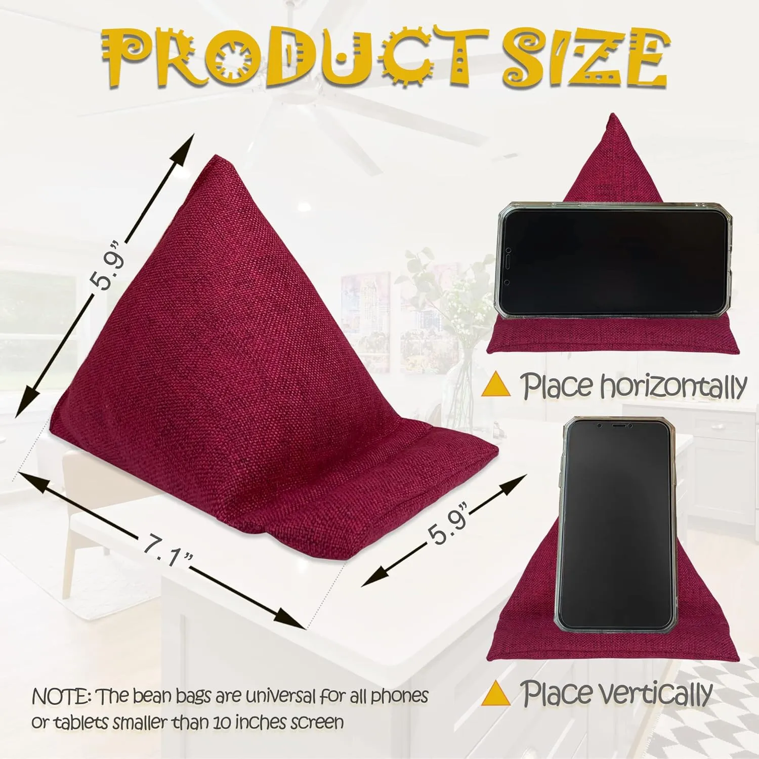Bean Pillow Cushion Bags, Cell Phone Holder for Desk Soft Fabric Phone and Tablet Stand for Bed/Bedsides, Flexible Mobile Mount Universal Fit, Red