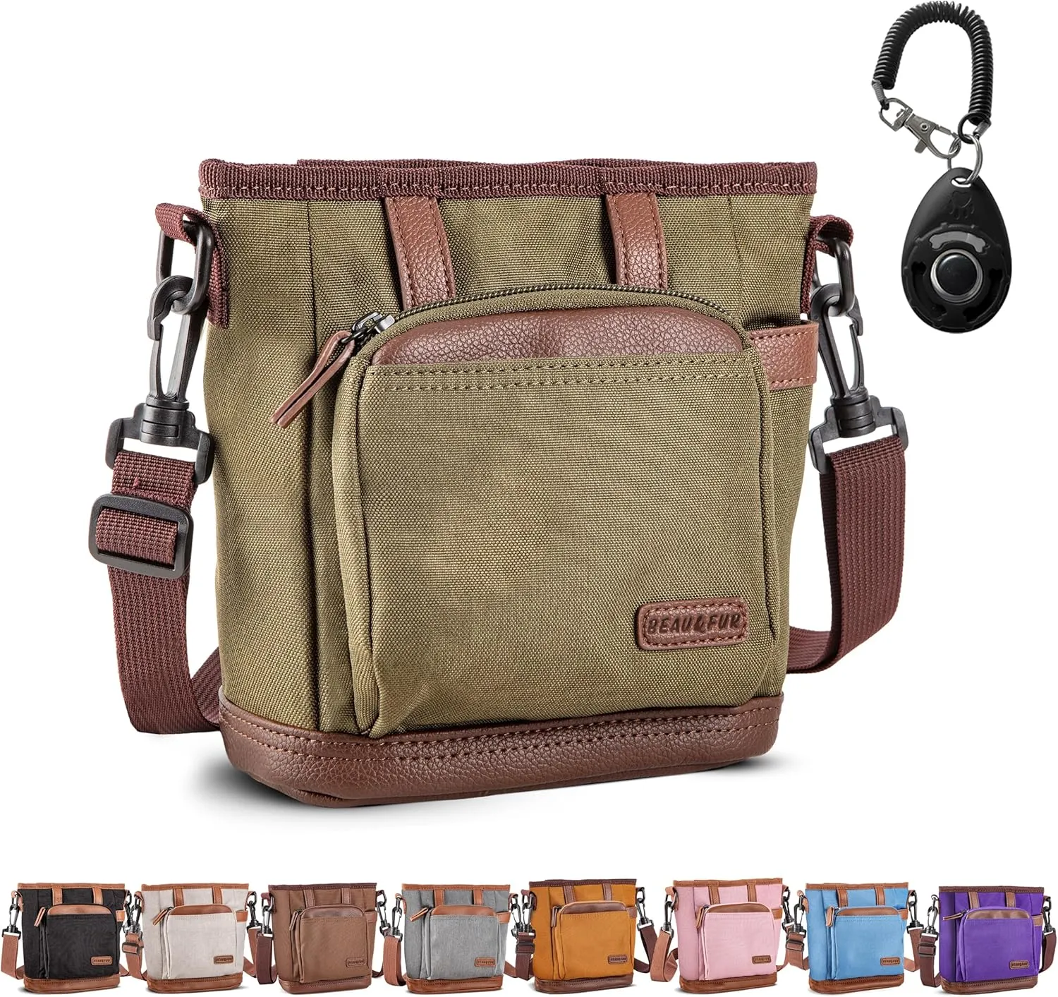 BEAU&FUR Dog Treat Pouch with Dog Clicker for Training - Hands-Free Dog Treat Bag with Magnetic Closure, Multi-Pocket Treat Pouches for pet Training with Built-in Poop Bag Holder Pocket