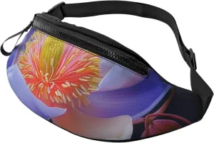 Beautiful Flowers Printed Bumbag Waist Bag for Men Women Adjustable Belt Fanny Pack with Headphone Hole for Travel,Hiking,Sport,Cycling, Black, One Size, Hiking Backpack