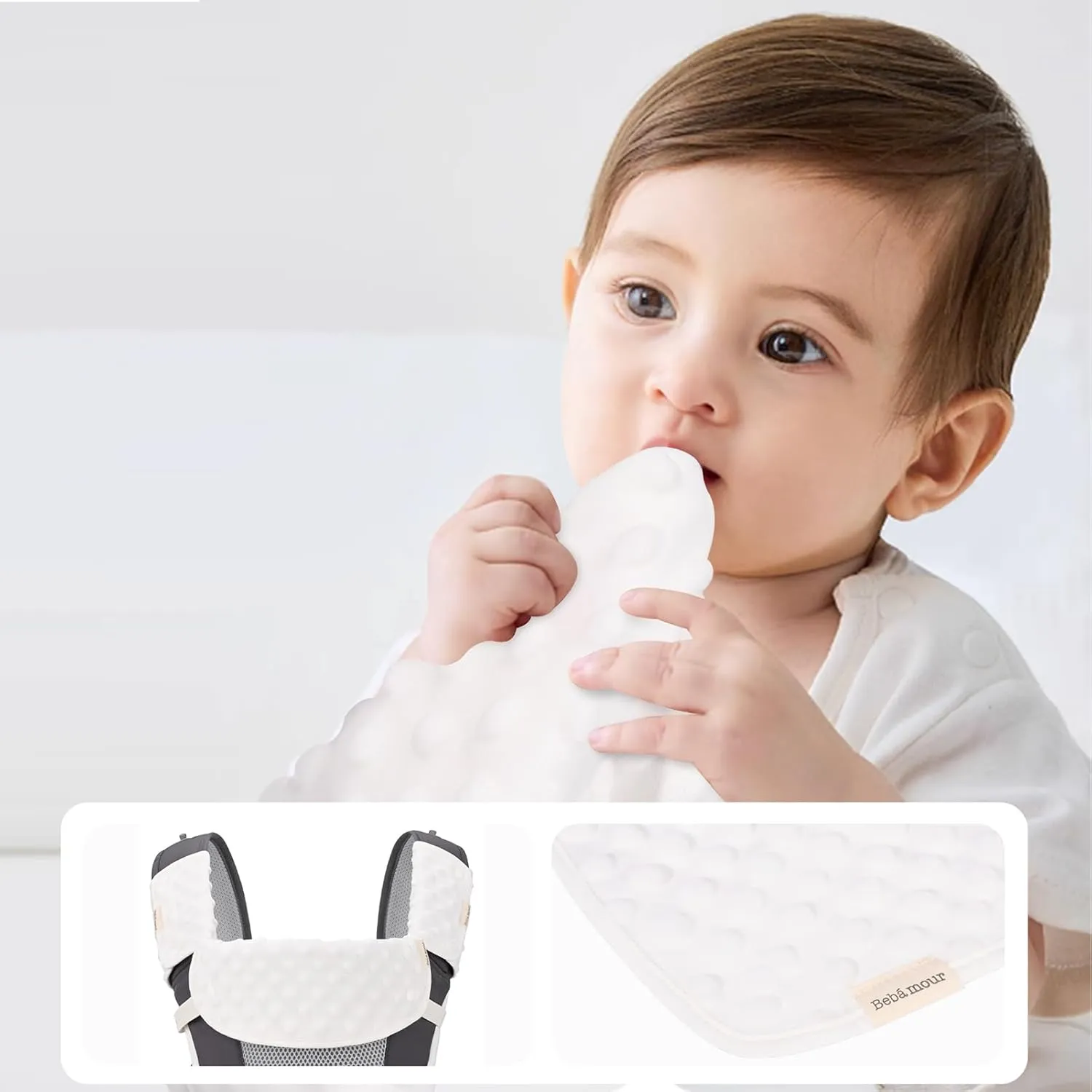 Bebamour Drool and Teething Reversible Cotton Pad for All Carry Positions Baby Carrier White Drool Bib for Boys & Girls(Strawberry)