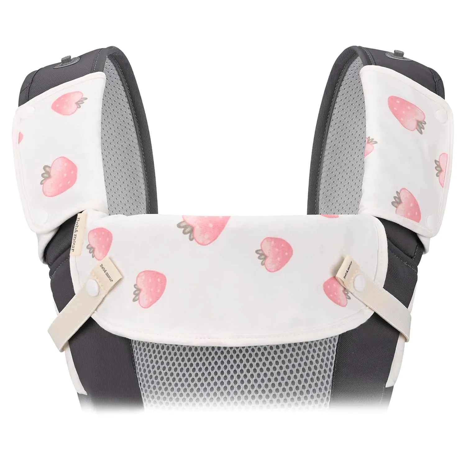 Bebamour Drool and Teething Reversible Cotton Pad for All Carry Positions Baby Carrier White Drool Bib for Boys & Girls(Strawberry)