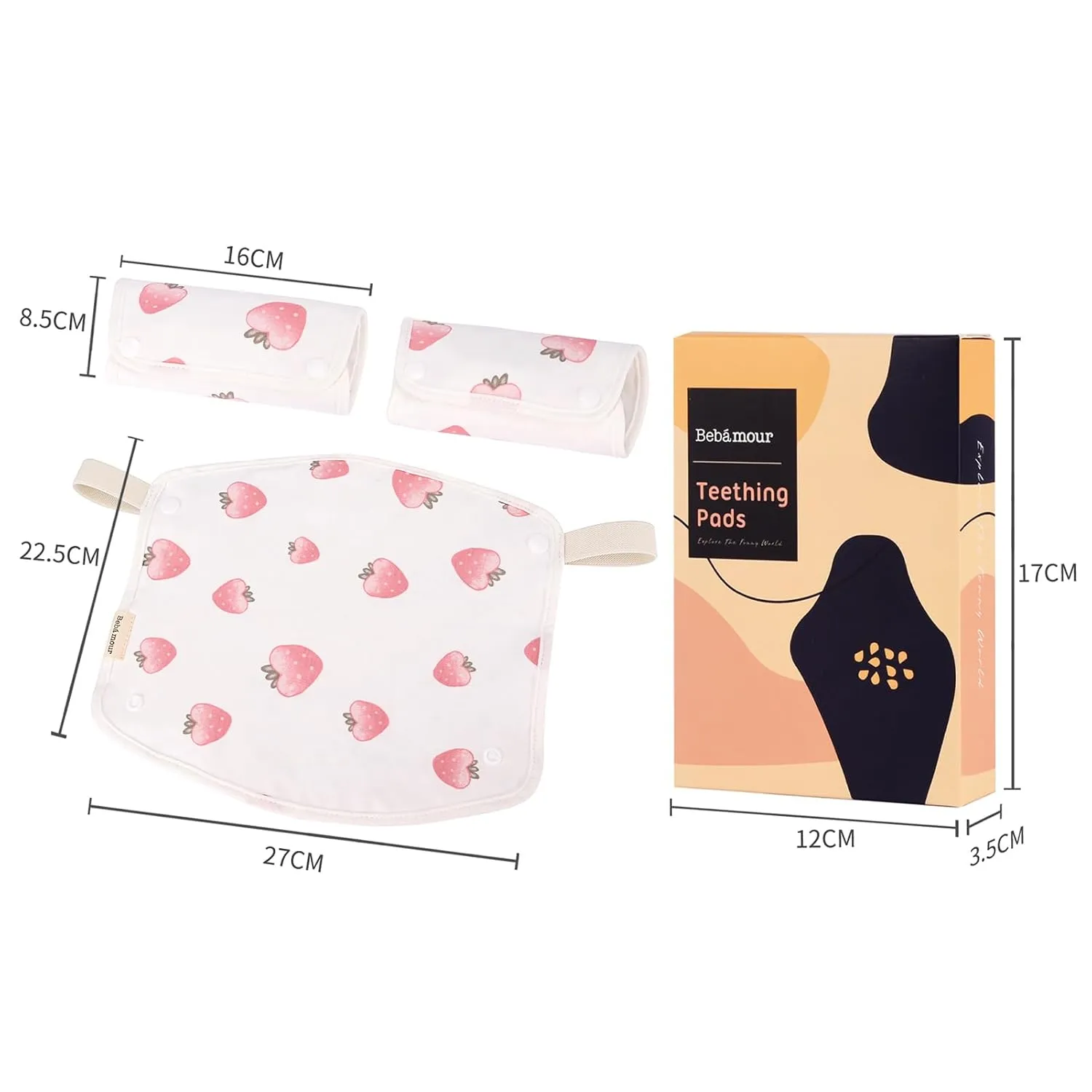 Bebamour Drool and Teething Reversible Cotton Pad for All Carry Positions Baby Carrier White Drool Bib for Boys & Girls(Strawberry)