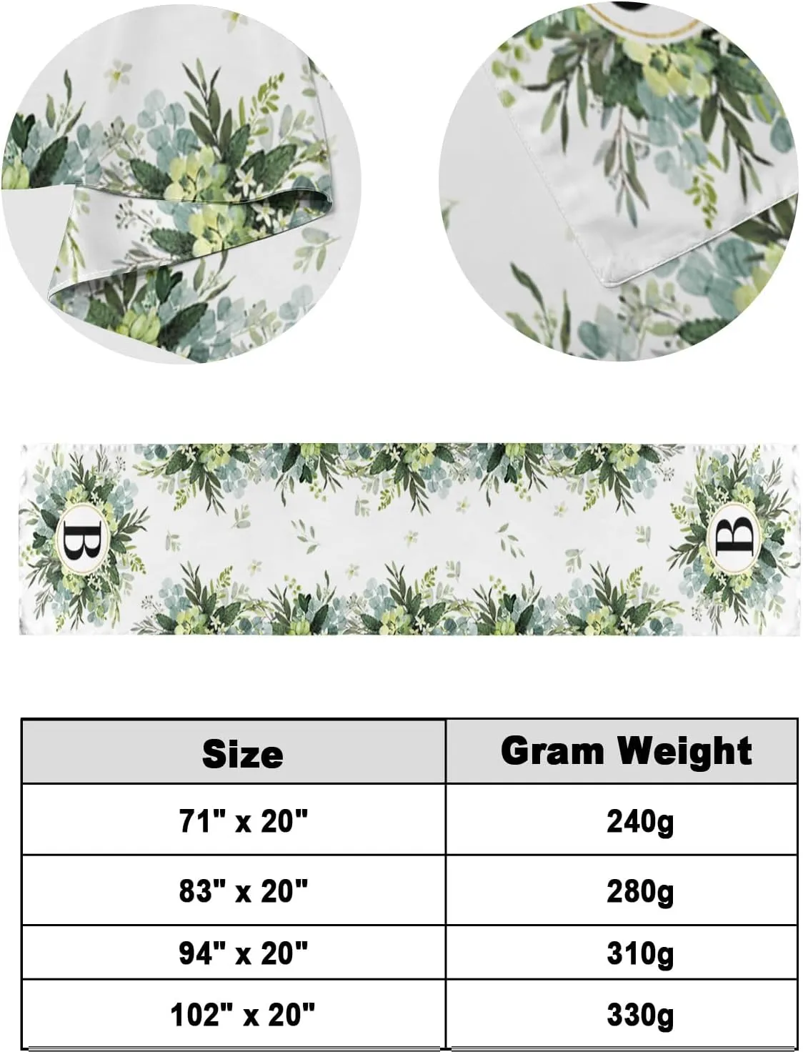 Bed Runner Scarf, Rustic Eucalyptus Leaves Wreath Monogram Letter B Twin Bed Scarf Runner, No Fading Decorative Bedding Scarf for Bedroom Hotels Homes and Guestrooms