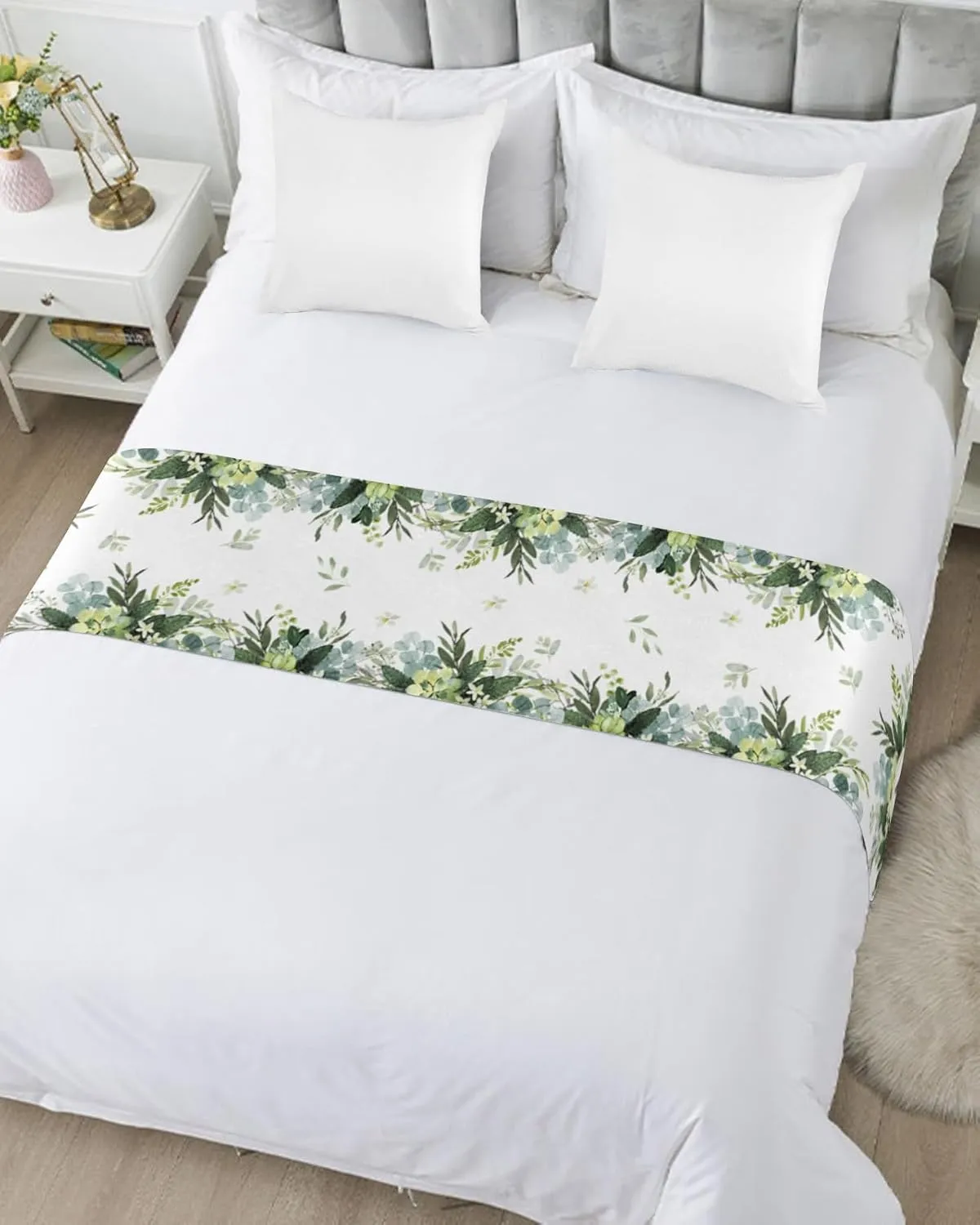 Bed Runner Scarf, Rustic Eucalyptus Leaves Wreath Monogram Letter B Twin Bed Scarf Runner, No Fading Decorative Bedding Scarf for Bedroom Hotels Homes and Guestrooms